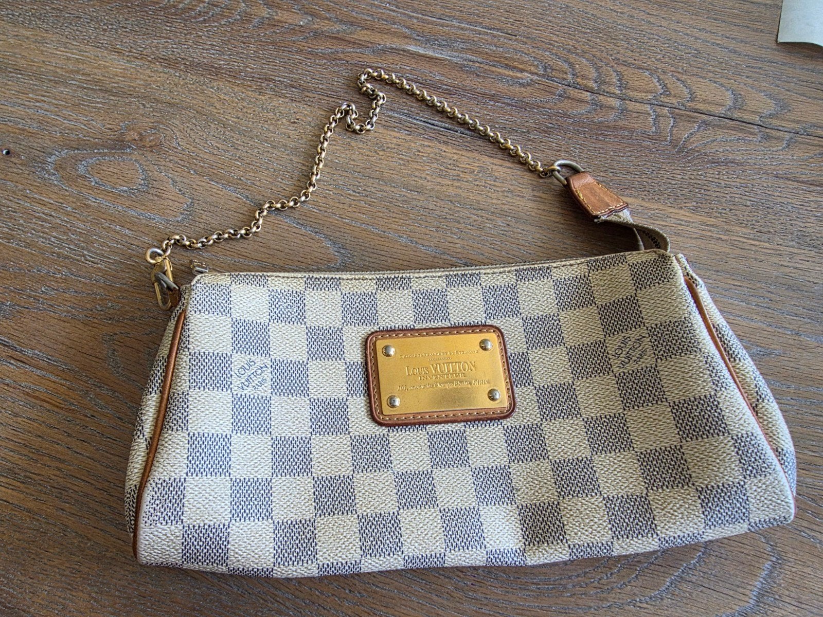 Louis Vuitton Damier Azur Pochette Accessoires, Ophalen of Verzenden, Gebruikt, Beige, Avondtasje