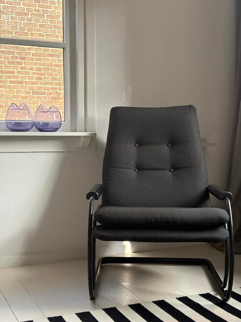 Vintage fauteuil Jan des Bouvrie voor Gelderland, Huis en Inrichting, Stoelen, Ophalen, Gebruikt, Zwart, Metaal
