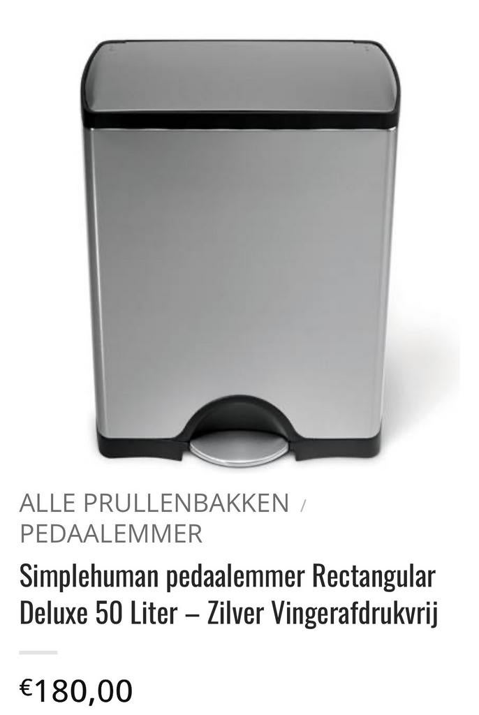 Simplehuman prullenbak, 40 liter of meer, Ophalen, Zo goed als nieuw, Minder dan 50 cm