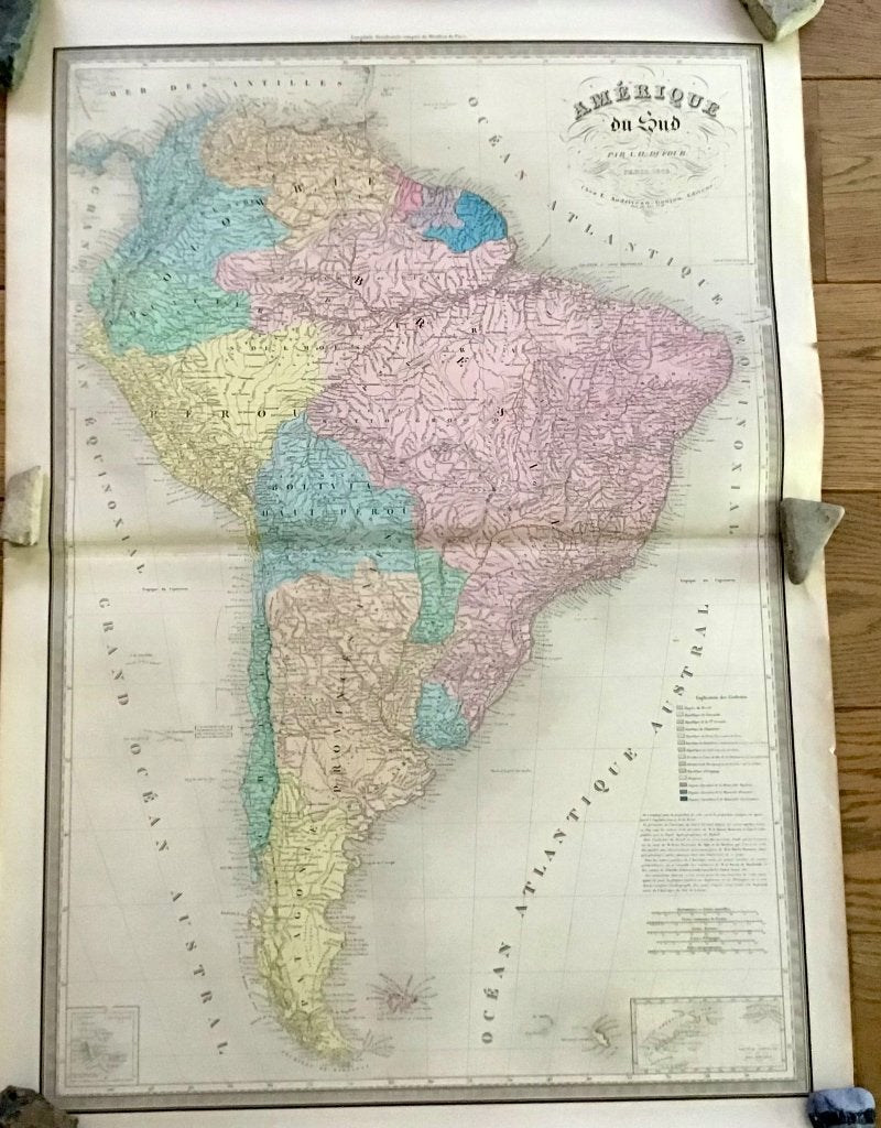 Antieke landkaart 1863 Zuid-Amerika met o.a. Suriname, Gelezen, Ophalen of Verzenden, Landkaart, 1800 tot 2000