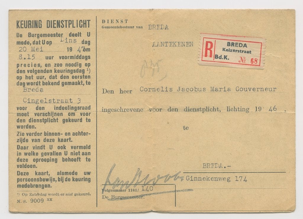 Oproep keuring militaire dienstplicht 1947, Verzamelen, Verzenden, Overige soorten, Nederland, Overige typen