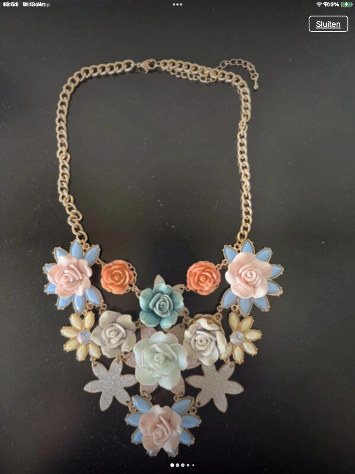 Collier met bloemen, verstelbare lengte 42-50 cm, Verzenden, Zo goed als nieuw, Overige materialen, Verstelbaar
