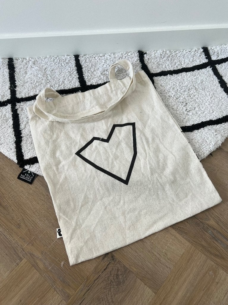 Heel goed creme wit zwart Flying Tiger hart print katoen tas, Ophalen of Verzenden, Zo goed als nieuw, Wit, Handtas