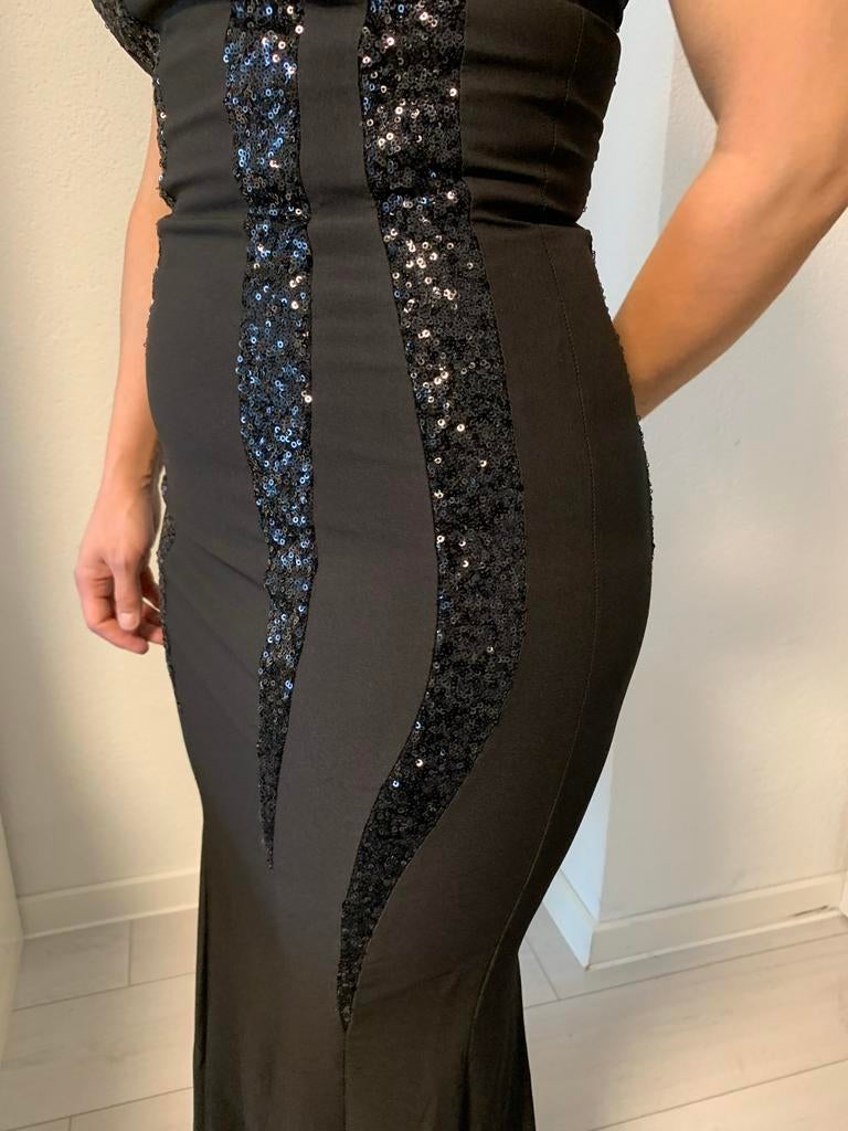 Zwarte avondjurk/abiye met pailletten - Maat 36/38, Kleding | Dames, Gelegenheidskleding, Galajurk, Zwart, Ophalen of Verzenden