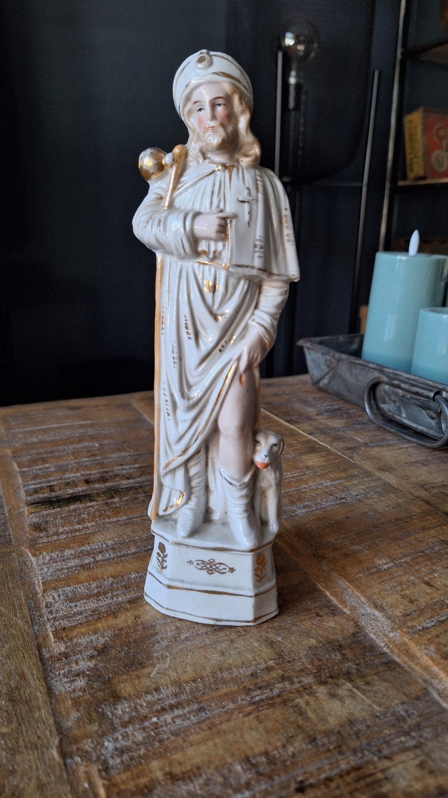 Antieke porseleinen beeldje Sint Rochus, Ophalen of Verzenden