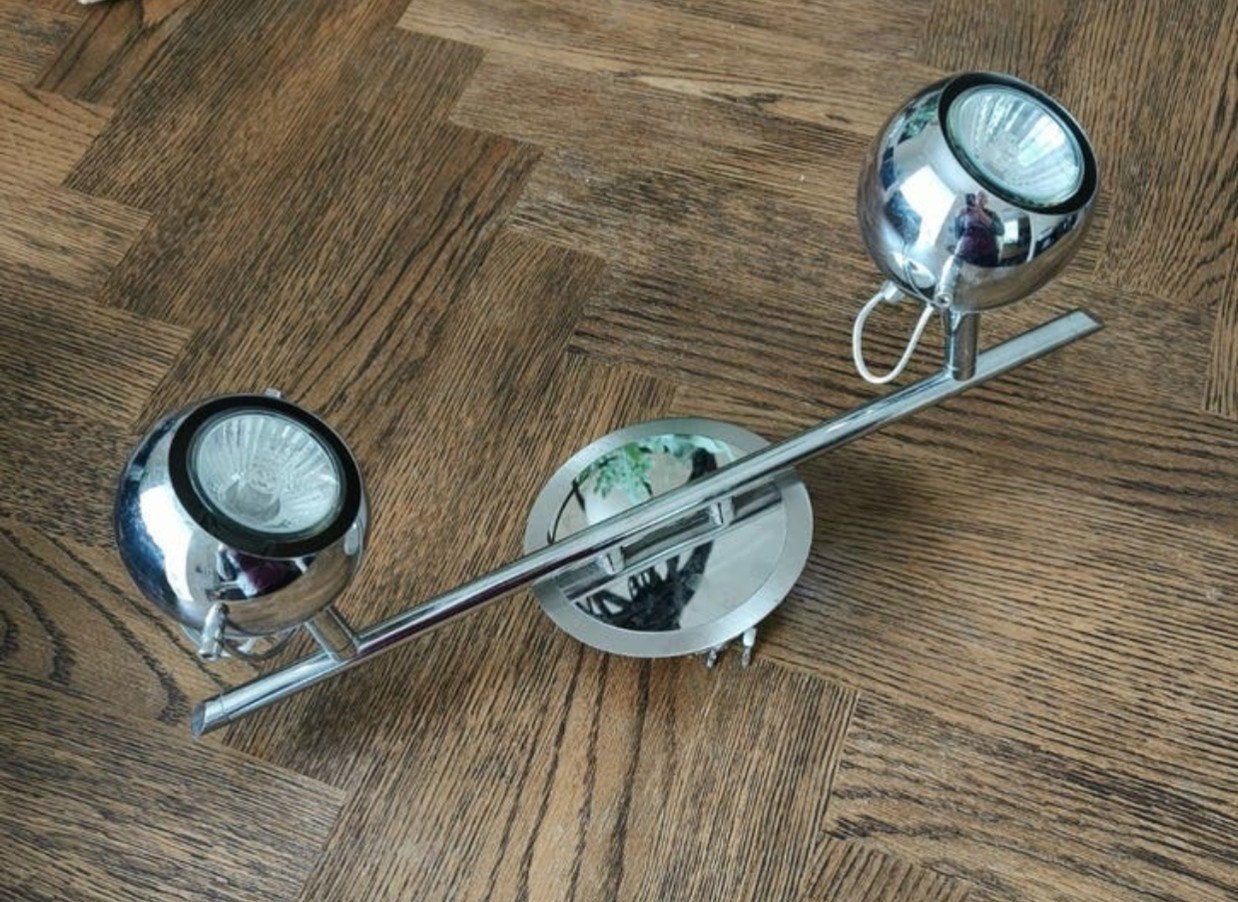 Moderne plafondlamp met 2 verstelbare spots, chroom, Metaal, Overige merken, Gebruikt, GU10