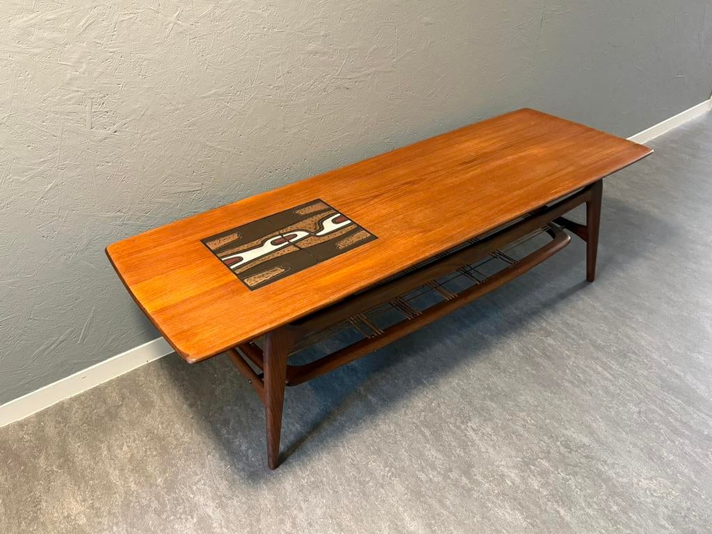 Vintage Salontafel – Louis van Teeffelen voor Wébé (No. 15), Ophalen, Mid century, Teakhout, 150 tot 200 cm