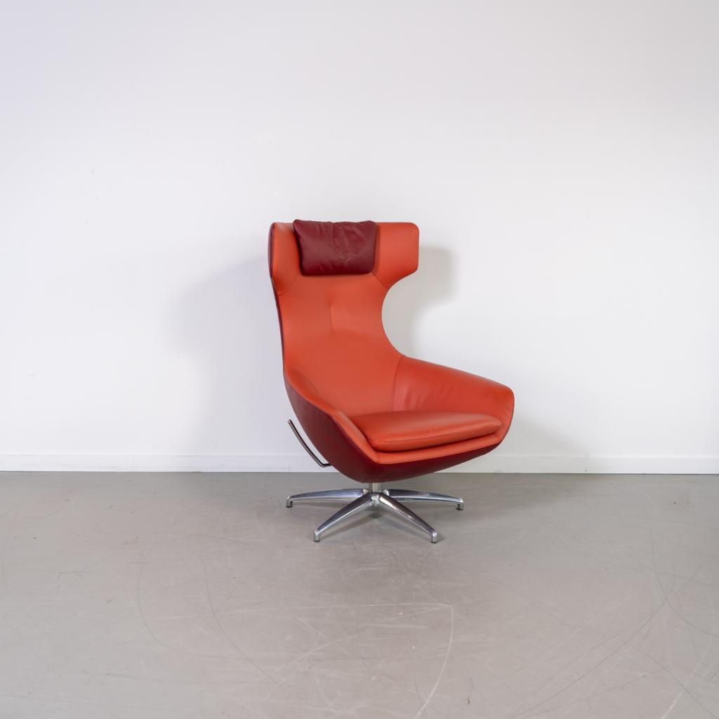 1x Leolux Caruzzo PLUS Fauteuil + Voetenbank Donkerrood Leer, Niet ingevuld, Niet ingevuld, 75 tot 100 cm, Ophalen of Verzenden