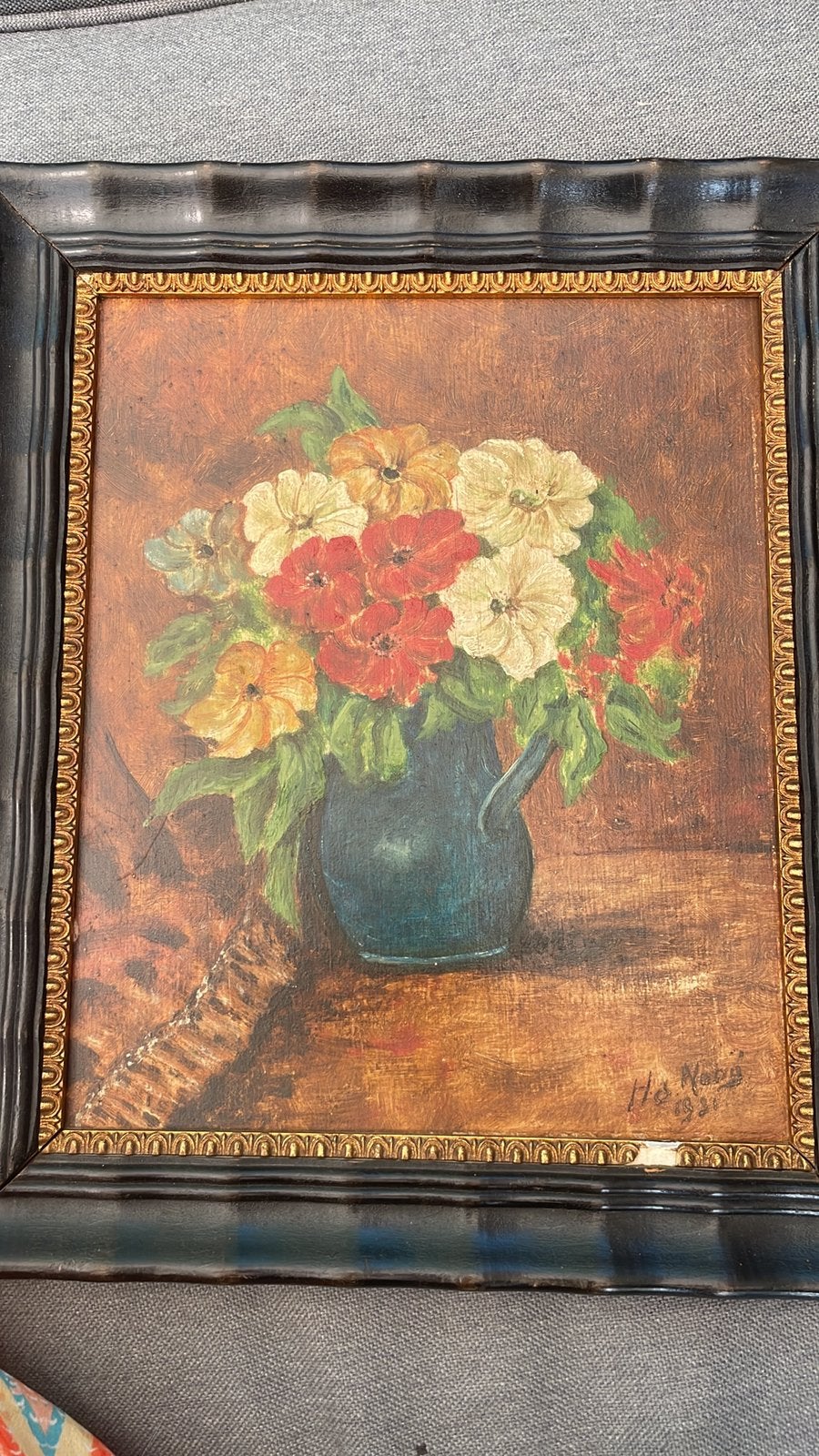 Vaas met bloemen schilderij, Antiek en Kunst, Kunst | Schilderijen | Klassiek, Bloemen, Paneel, Ingelijst, Ophalen of Verzenden