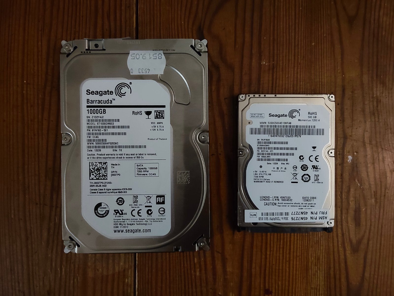 2 harde schijven van 500 GB en 1000GB, Computers en Software, Ophalen of Verzenden, Desktop