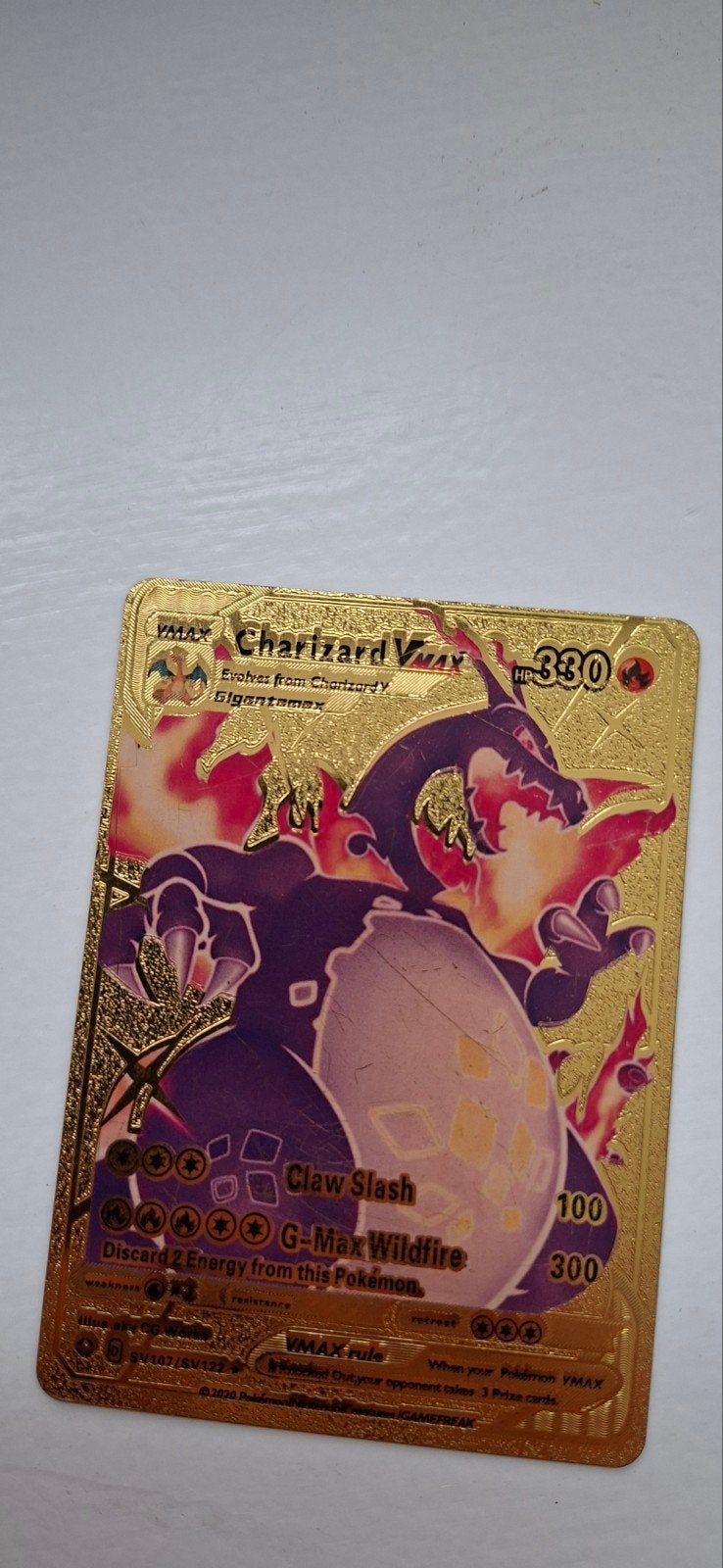Gouden Charizard VMAX Pokémon kaart, Ophalen of Verzenden, Zo goed als nieuw, Losse kaart, Foil