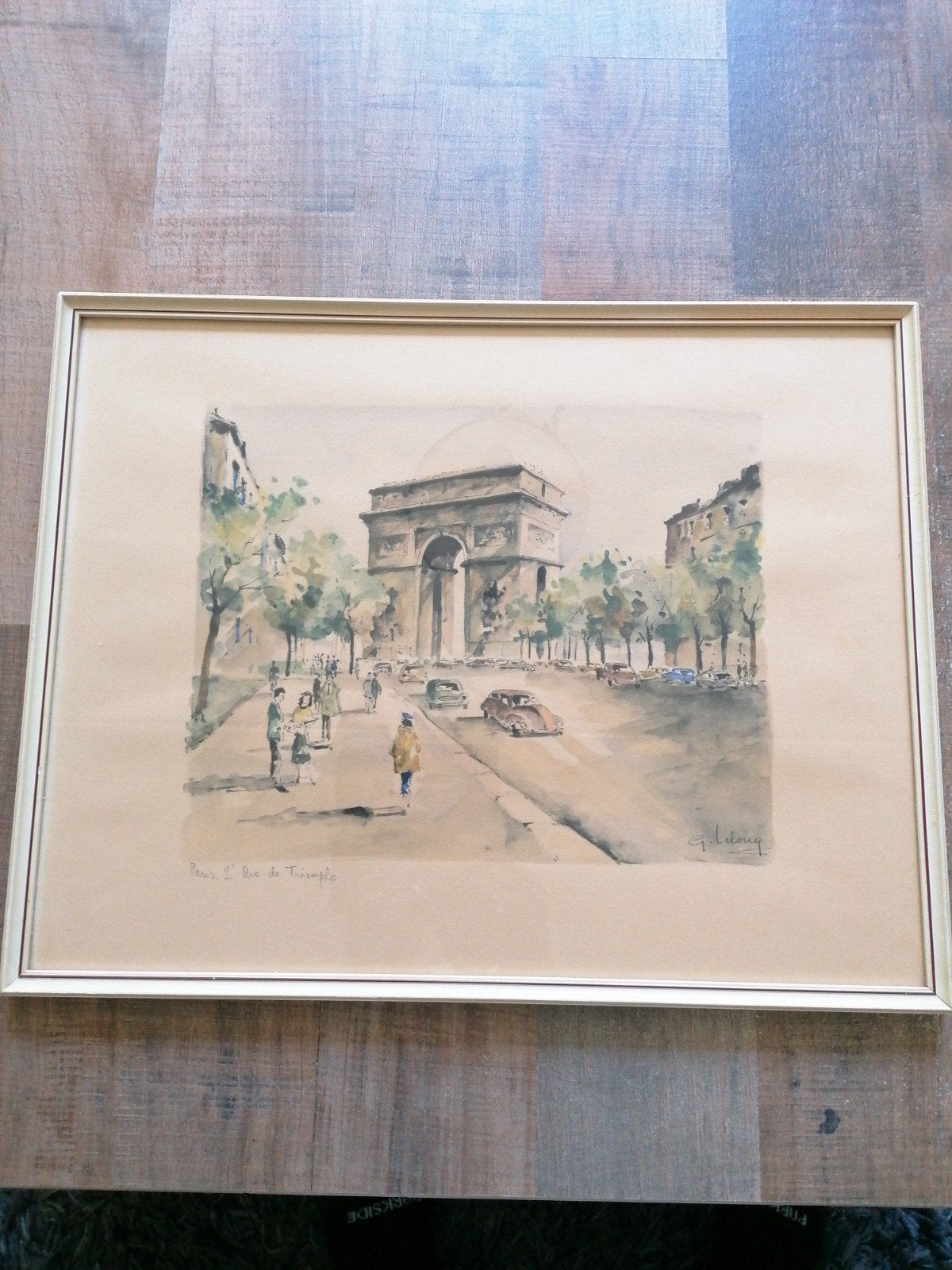 Vintage Aquarel Arc de Triomphe Parijs 34x44 cm, Ophalen