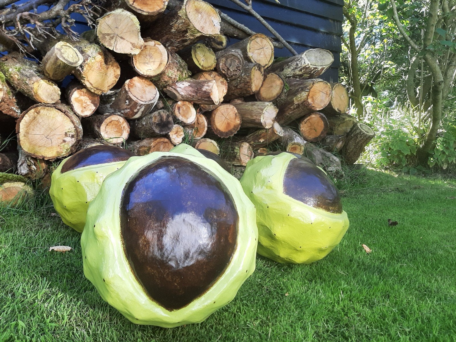 5 kastanjes-papmaché-decoratie-herfst, Ophalen, Groen, Gebruikt, Landelijk