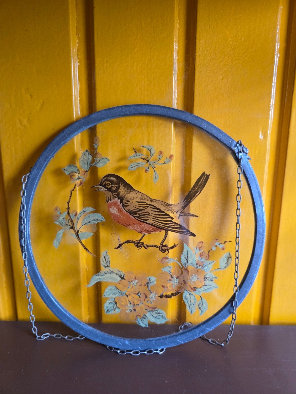 Vintage Glas-in-lood Raamhanger met Vogelmotief - 15 cm, Antiek en Kunst, Ophalen of Verzenden