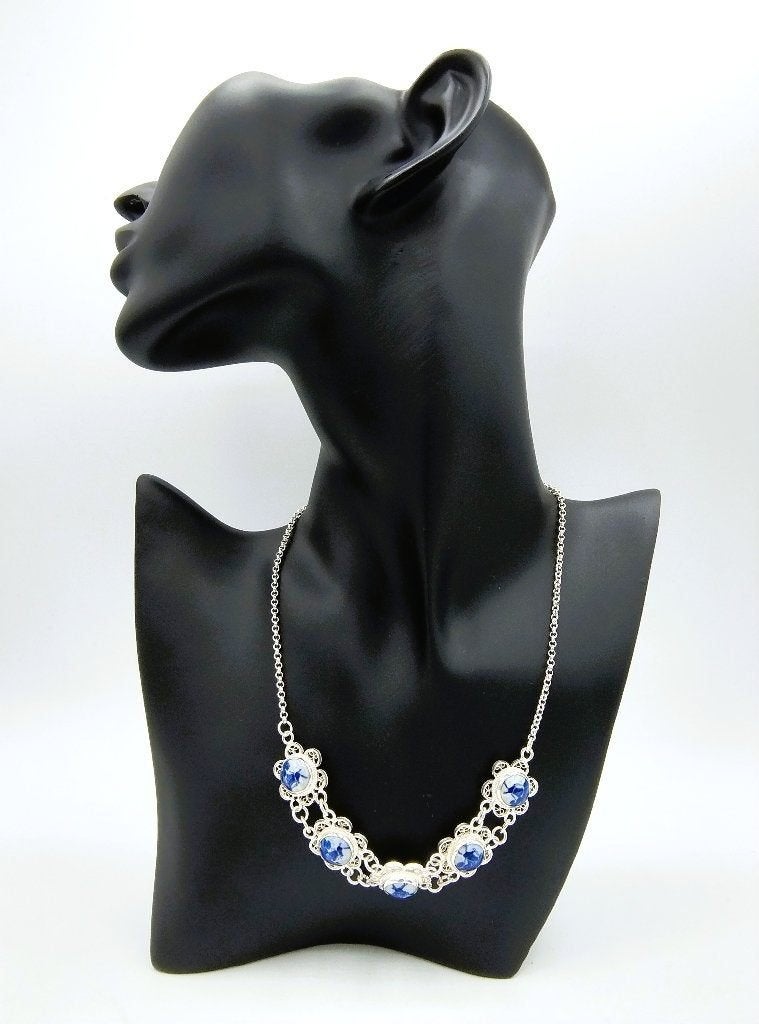 Zilveren ketting, Delfts blauw keramiek, 835, Info@zilverwebsite.nl, Verzenden, Zo goed als nieuw, Zilverwebsite.nl