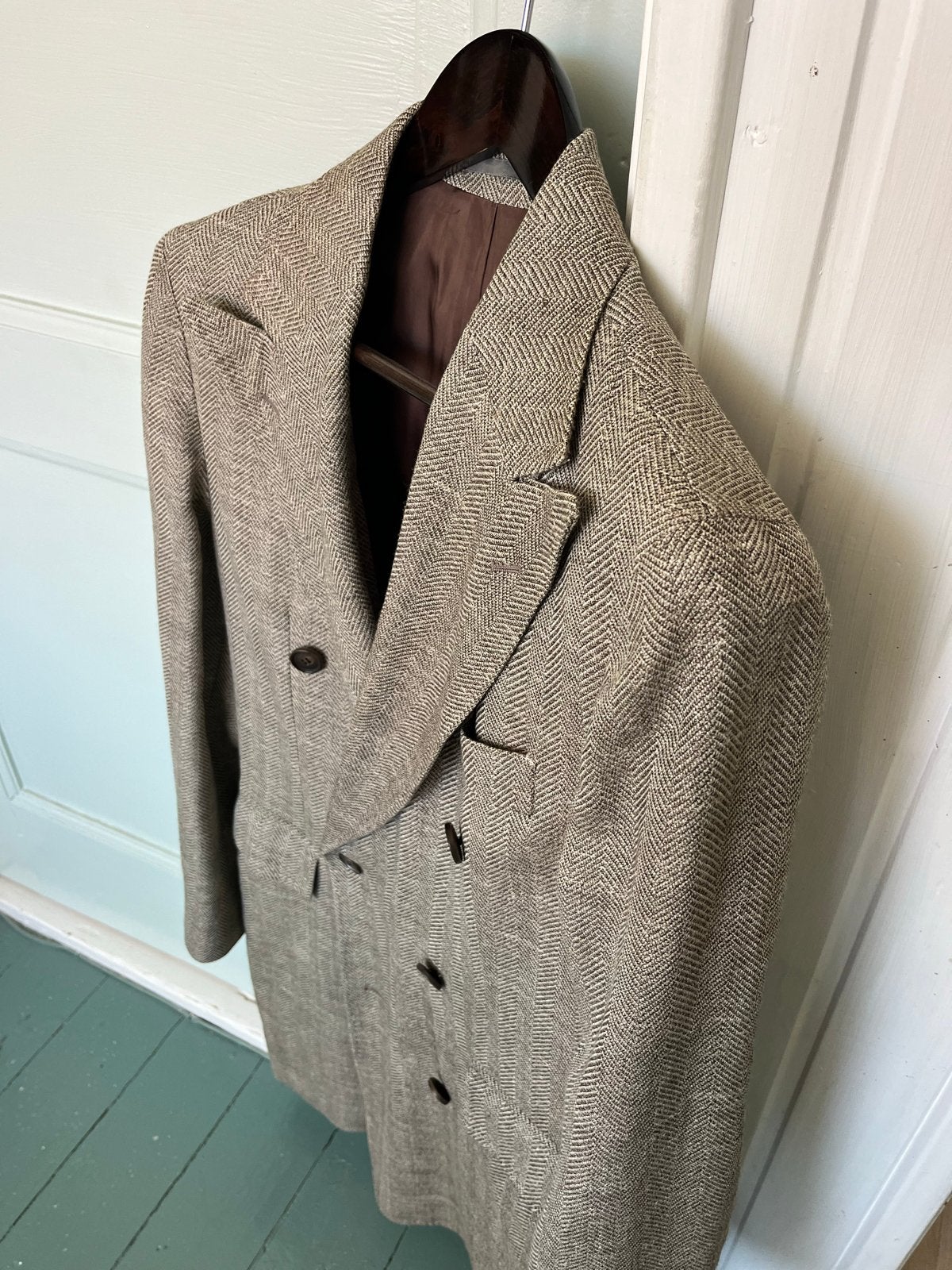 Suitsupply Zijde Linnen Wol Herringbone Jas Maat 46, Ophalen of Verzenden, Zo goed als nieuw, Maat 46 (S) of kleiner, Beige