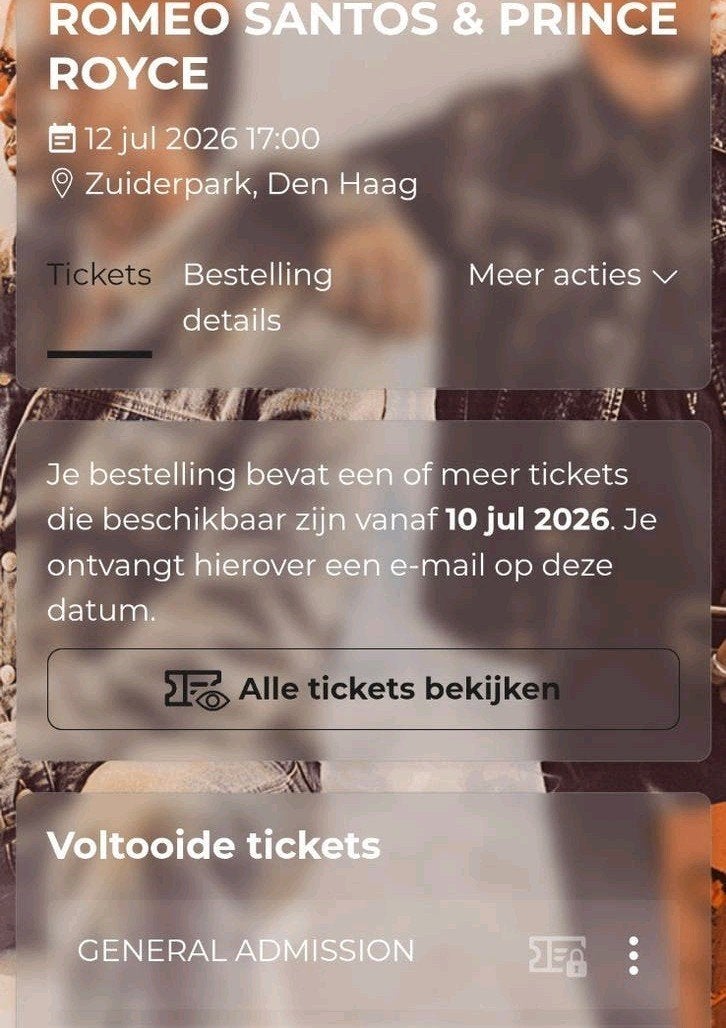 2 Tickets Bachata Concert Prince Royce & Romeo Santos, Tickets en Kaartjes, Twee personen, Juli