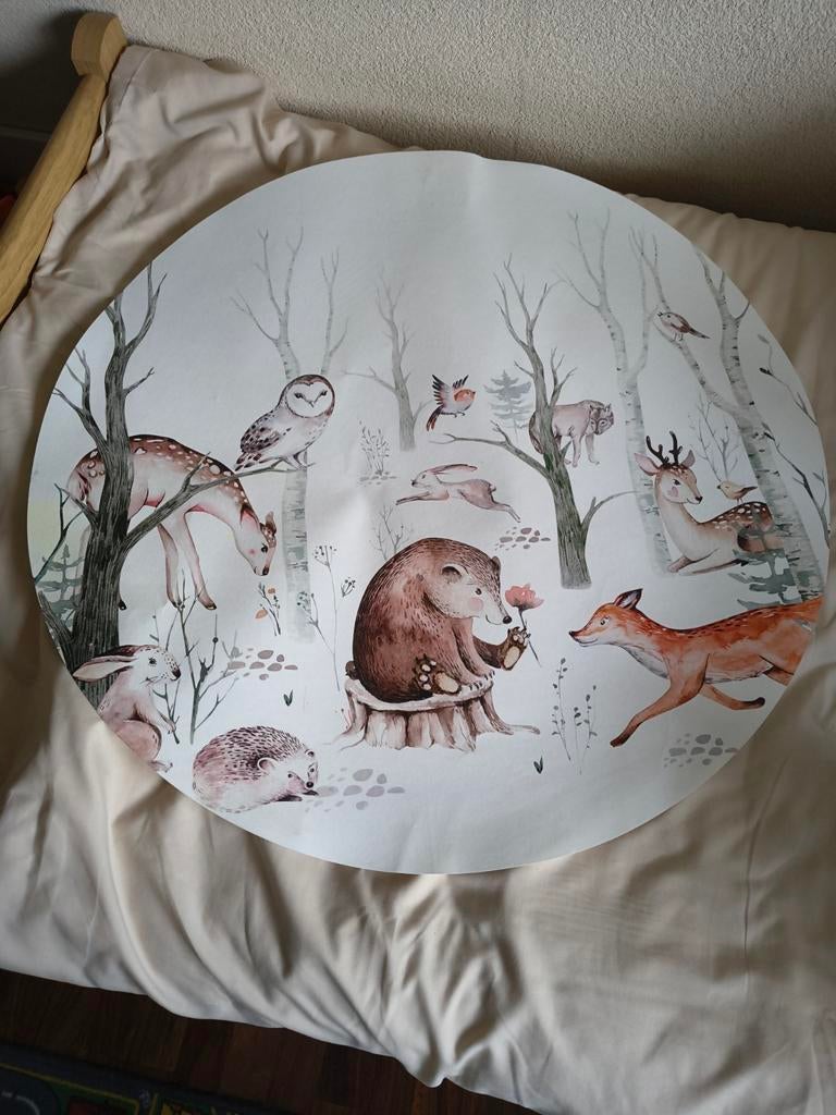 Lampenkap en behangcirkel met Bosdieren Print - Kinderkamer, Ophalen, Rond, Kinderkamer, Bosdieren, Speels, Neutraal, Minder dan 25 cm
