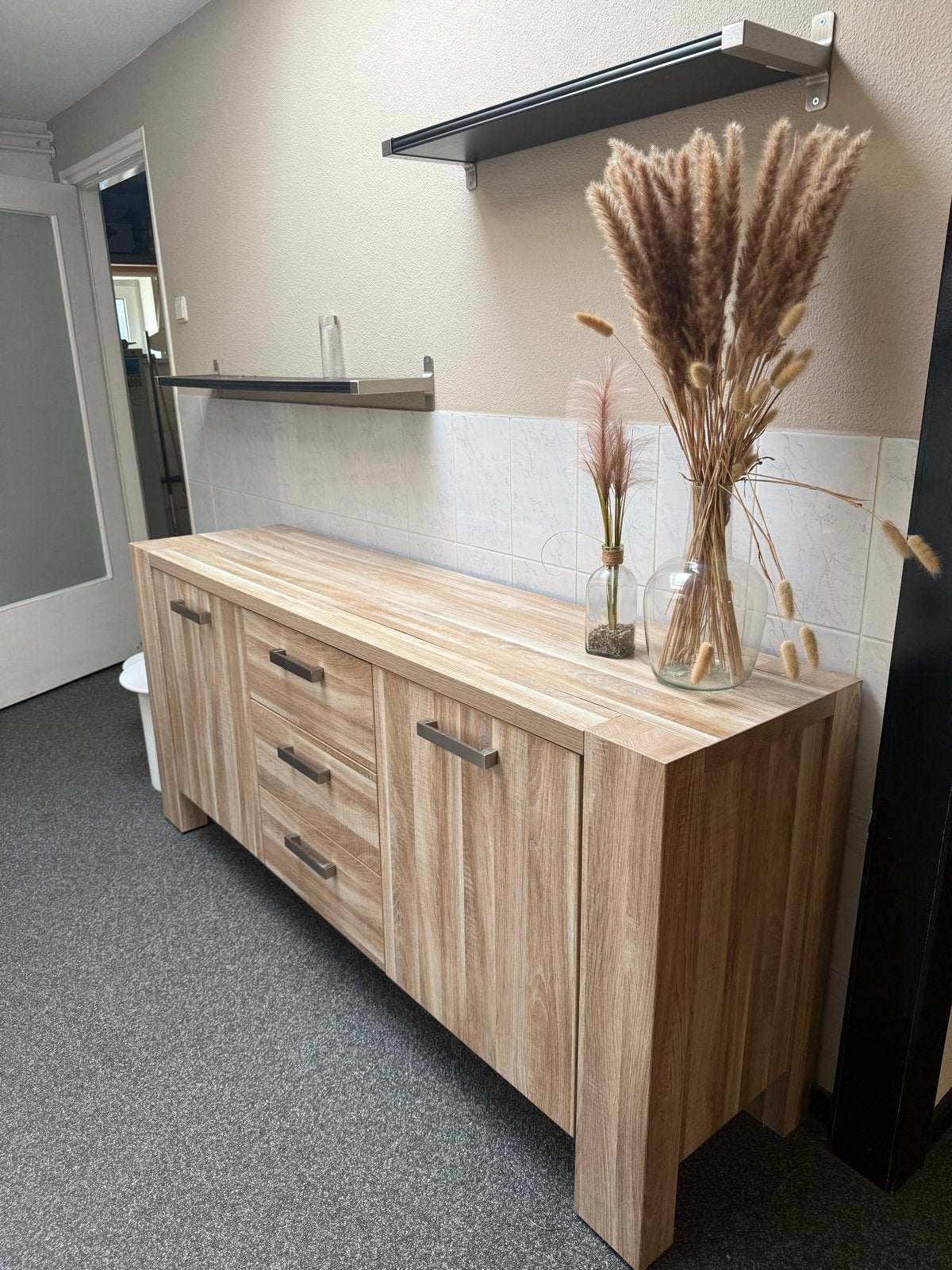 Houten dressoir met lades en deuren, Ophalen, Gebruikt, 150 tot 200 cm, Met lade(s)