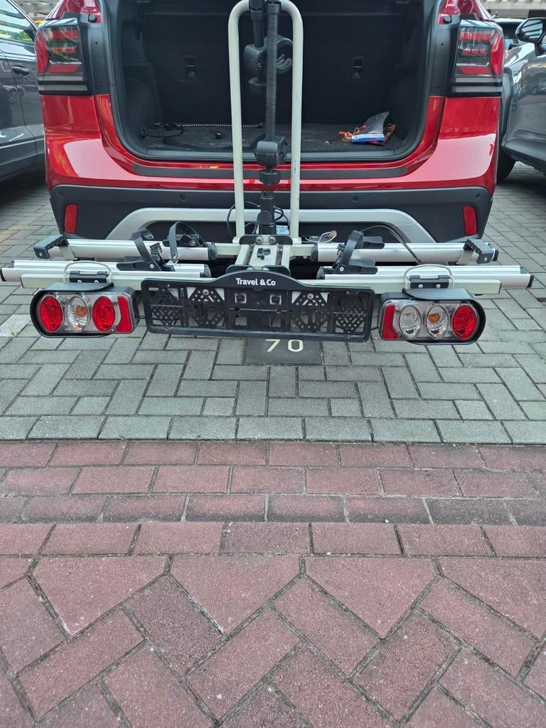 Travel en co Fietsendrager,2 elec fietsen, Auto diversen, Fietsendragers, Ophalen, Gebruikt, 2 fietsen, Trekhaakdrager