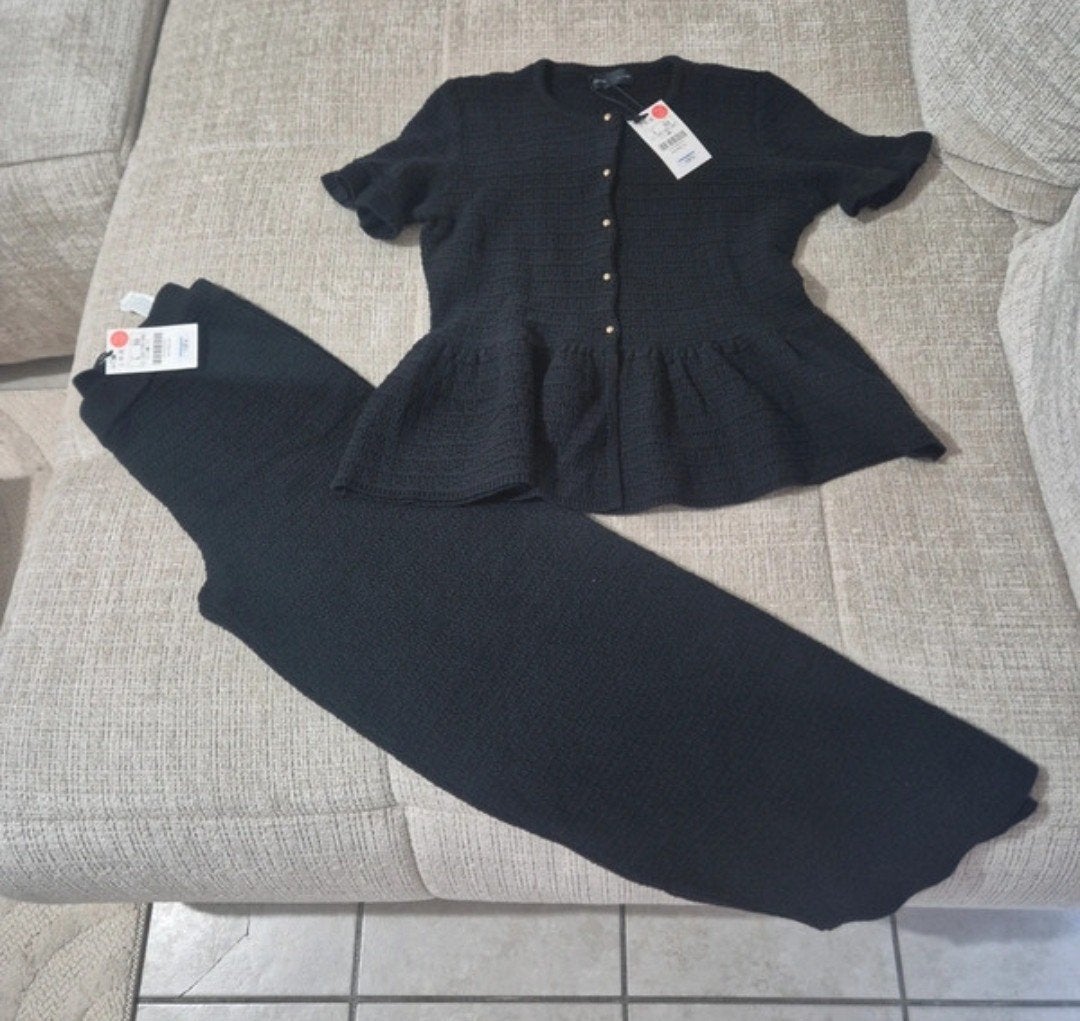 Nieuw Zomerpak - Zwarte Tweed Set met Peplum Top, Maat 38/40 (M), Nieuw, Ophalen of Verzenden, Lang