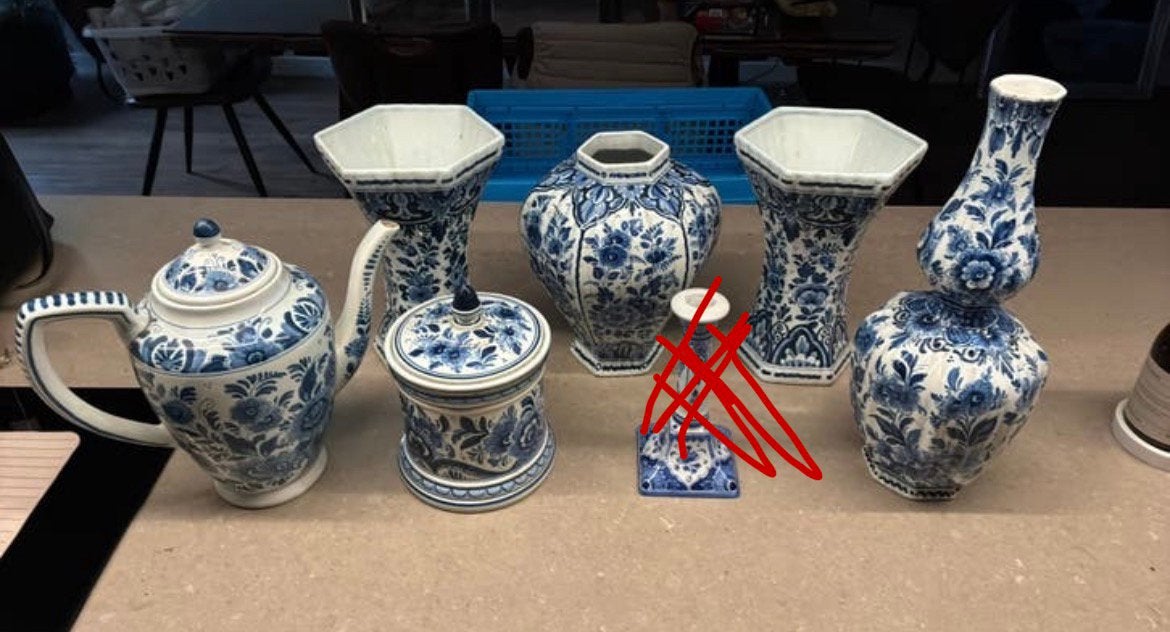 7-delige set origineel Delfts Blauw ( Oud Delft), Ophalen of Verzenden