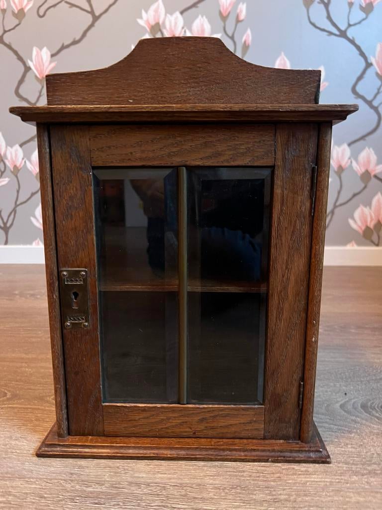 Vintage Medicijnkastje - Houten Wandkastje met Glas, Ophalen of Verzenden