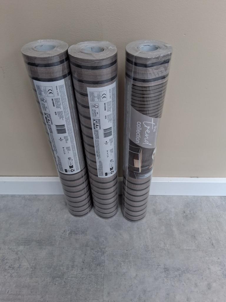 3 rollen The Trend Collection behang - Grijs/Zwart gestreept, Huis en Inrichting, Stoffering | Behang, Zwart, Grijs, 10 tot 25 m²