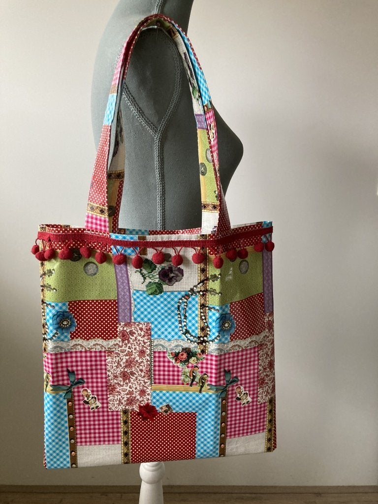 Zelf/handgemaakte kleurige tas met stevige hengsels, Ophalen of Verzenden, Zo goed als nieuw, Overige kleuren, Shopper
