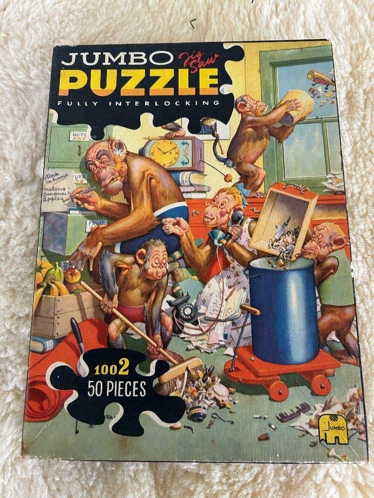 Vintage Jumbo puzzel apen 50 stukjes, Ophalen of Verzenden, 10 tot 50 stukjes, Zo goed als nieuw, 4 tot 6 jaar
