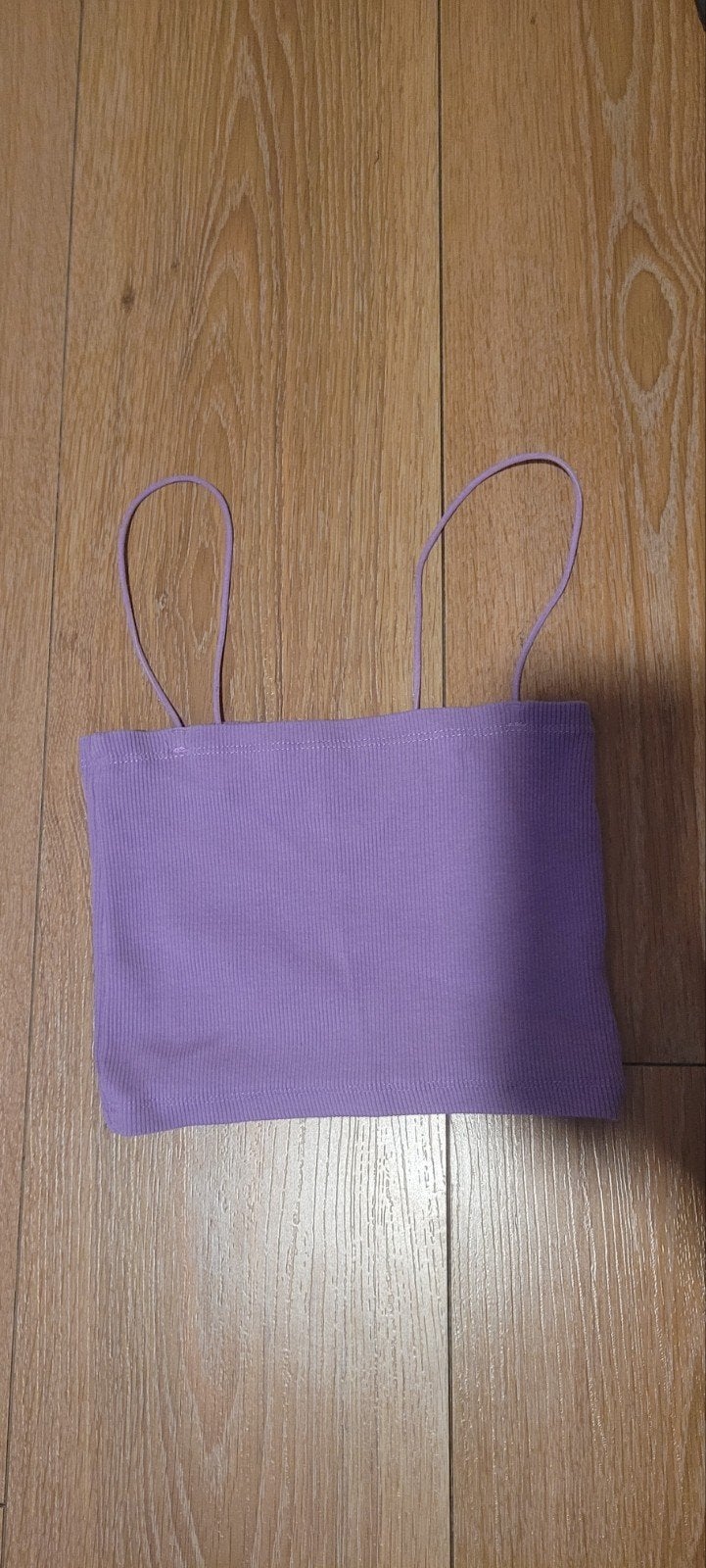Zara paarse ribgebreide crop top met spaghettibandjes, Zara, Paars, Ophalen of Verzenden, Zo goed als nieuw