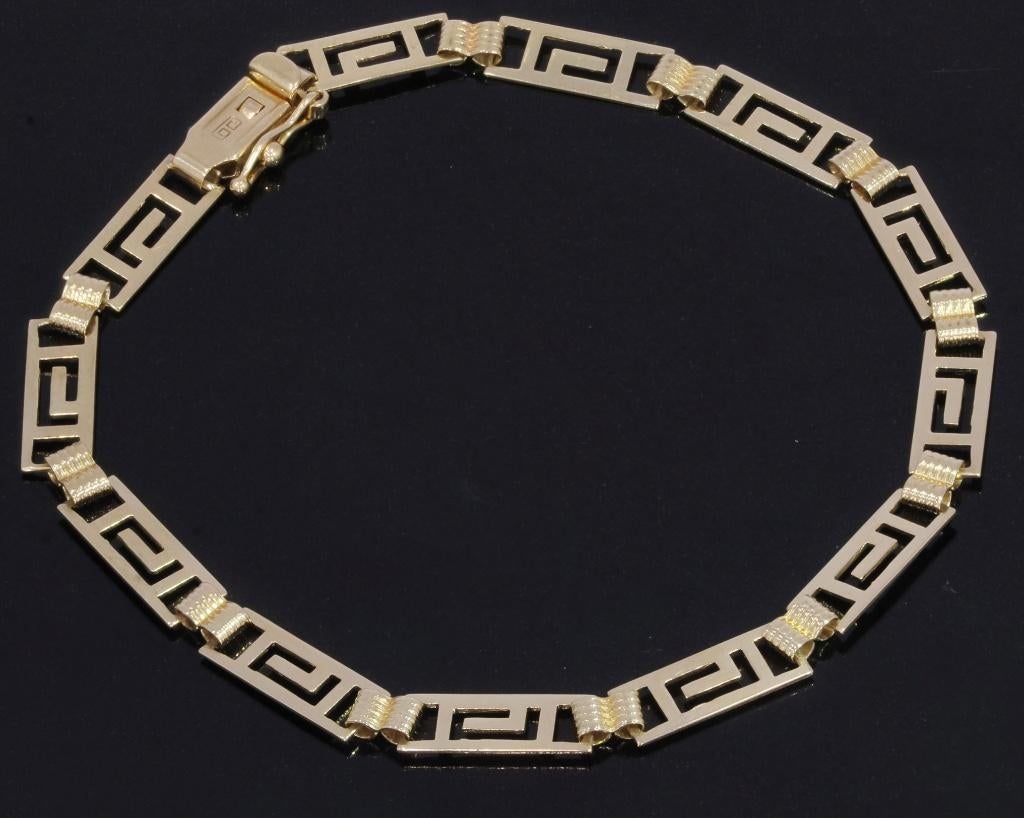 14k gouden armband griekse schakel unisex meander fraai, Voordeelsieraden, Verzenden, Zo goed als nieuw, Met edelsteen