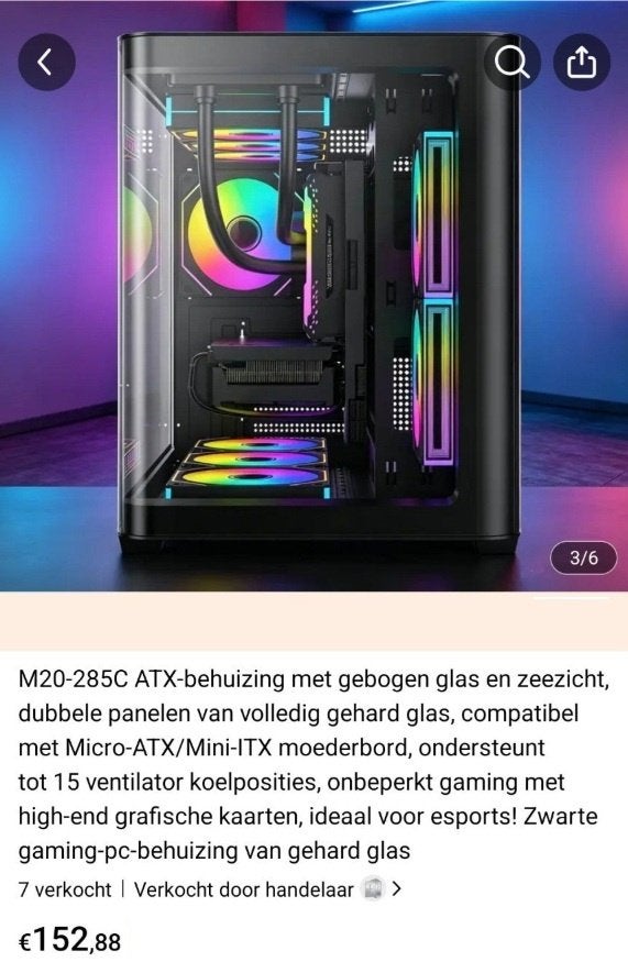 (Nieuw) M20-285C Curved Glass Seaview ATX Case, Ophalen, Nieuw