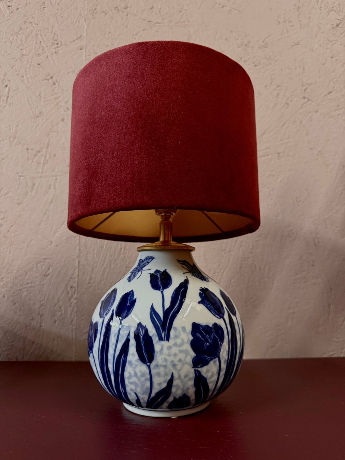Tafellamp | Lamp | handgemaakt | blauw | rood, Huis en Inrichting, Lampen | Tafellampen, Blauw, Ophalen of Verzenden, Zo goed als nieuw