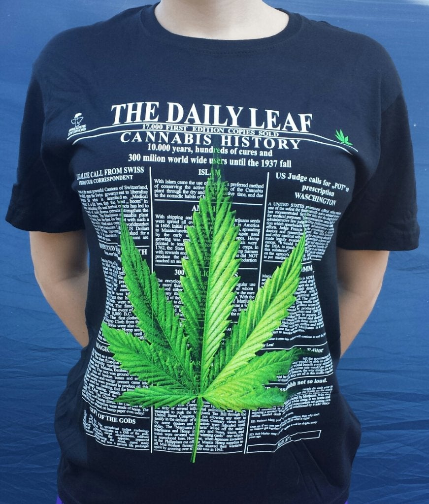 Cannabis krant T-shirt., Zwart, Nvt, Nieuw, Ophalen of Verzenden