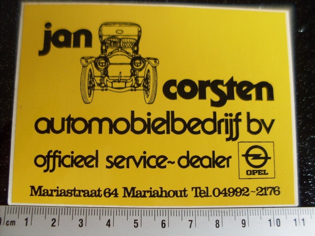 sticker automobielbedrijf Jan Corsten mariahout opel dealer, Verzamelen, Verzenden, Zo goed als nieuw, Bedrijf of Vereniging
