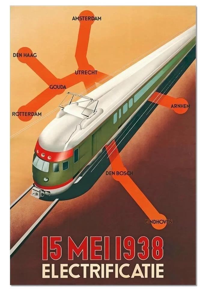 [Poster Affiche ] Electrificatie Reclame Trein NS spoorwegen, Verzenden, Nieuw, Tram, Overige typen