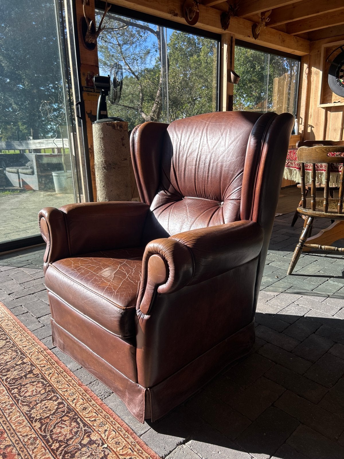 Vintage Leren Fauteuil - Bruin, Ophalen, Gebruikt, Leer, 75 tot 100 cm