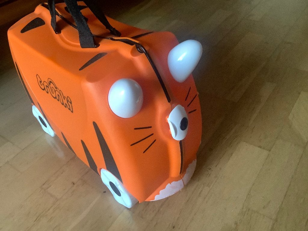 Trunki Ride-On handbagage koffer kinderkoffer Tijger Tipu, Hard kunststof, Minder dan 50 cm, Zo goed als nieuw, Minder dan 35 cm