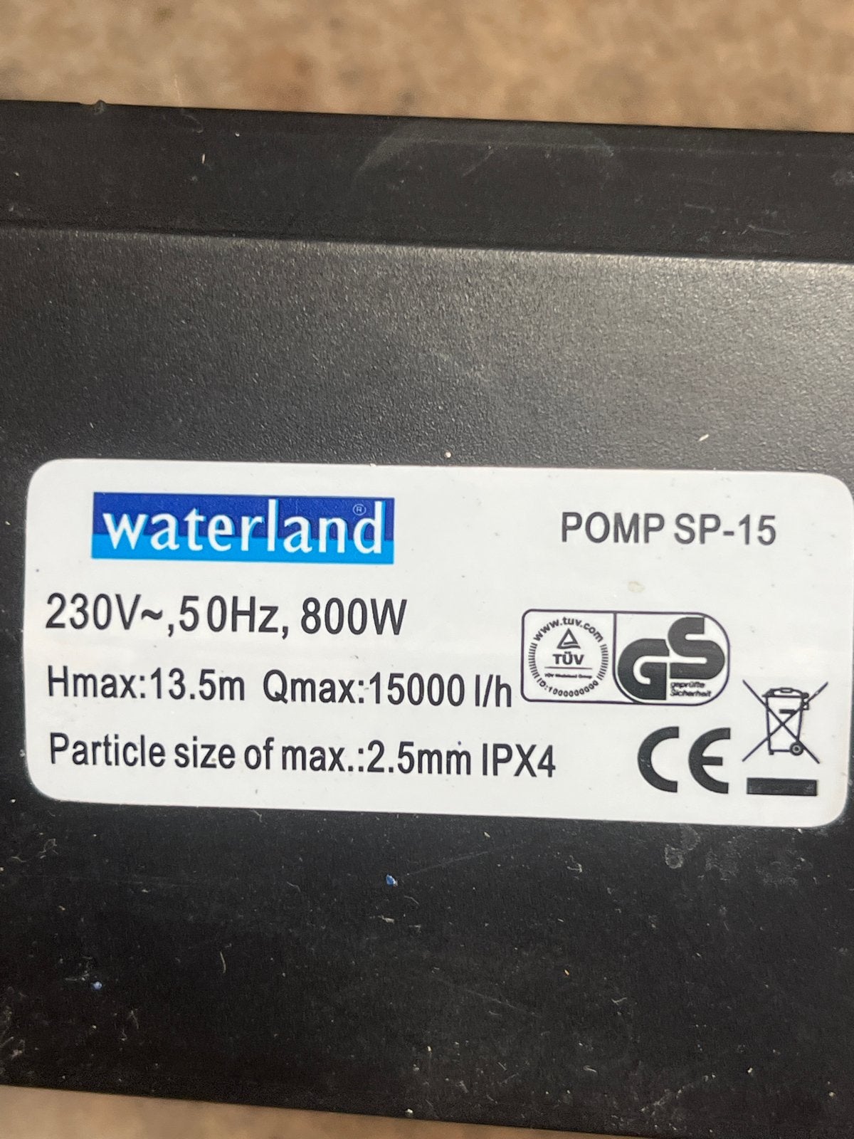 Waterland Pomp SP-15 - 800W, 15000 l/u, Ophalen, Gebruikt, Elektrisch, Beregeningspomp
