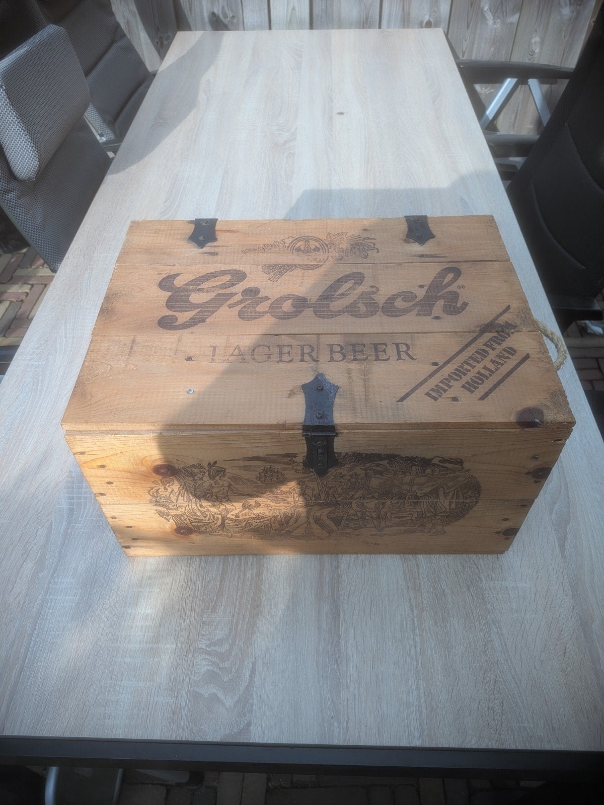 Grolsch Houten Kist - Vintage Bierkrat met Deksel, Ophalen of Verzenden, Gebruikt