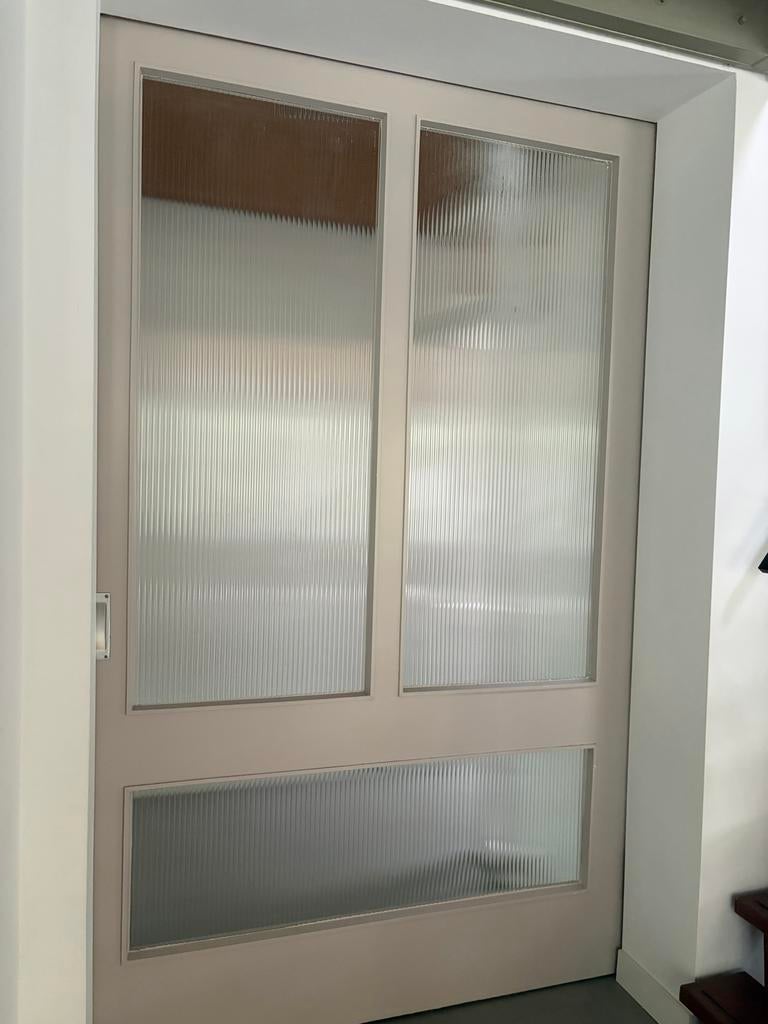 Vintage Ensuite Deur met Ribbelglas - 151,5x239 cm, Ophalen, Binnendeur, 120 cm of meer, 215 cm of meer