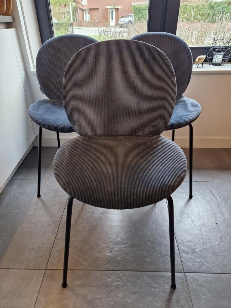 Zuiver Bonnet eetkamerstoelen - 3 stuks, (grijs)blauw rib, Huis en Inrichting, Stoelen, Ophalen, Drie, Blauw, Zo goed als nieuw