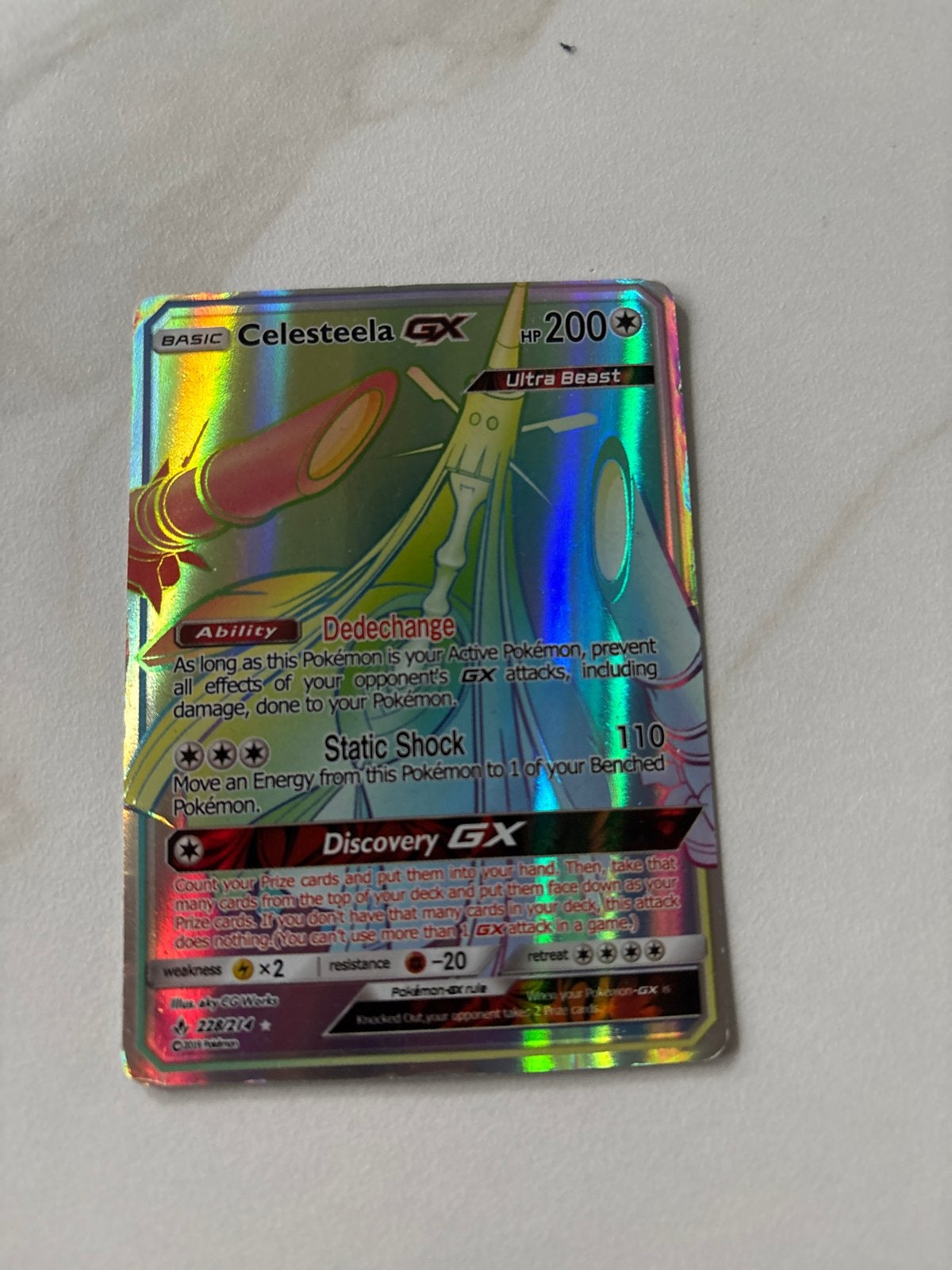 Celesteela GX Pokémon Kaart - Full Art Rainbow Rare, Ophalen of Verzenden, Zo goed als nieuw, Losse kaart, Foil