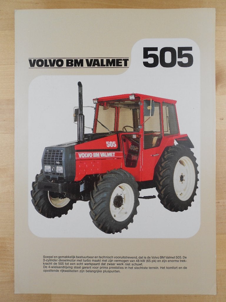 Volvo BM Valmet 505 Trekker Tractor Brochure 1986, Folder, Zo goed als nieuw, Volvo, Ophalen of Verzenden