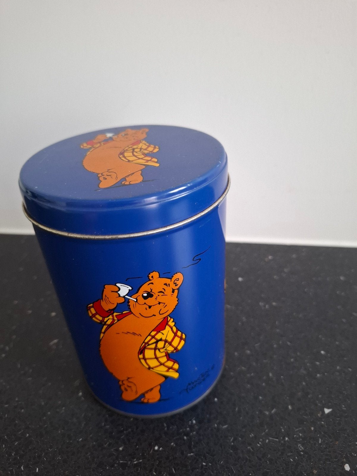 Vintage Blik met Beer - Koffie/Thee, Ophalen of Verzenden, Gebruikt, Koffie, Overige merken