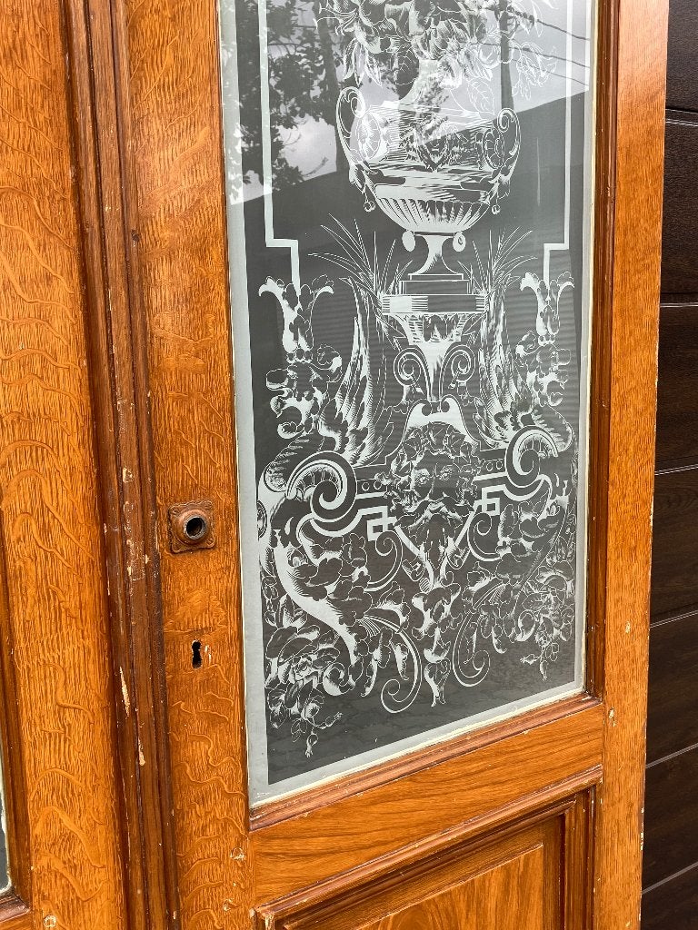 antieke dubbele ensuite deuren met art-deco geëtst glas, Ophalen, Gebruikt, Binnendeur, Glas