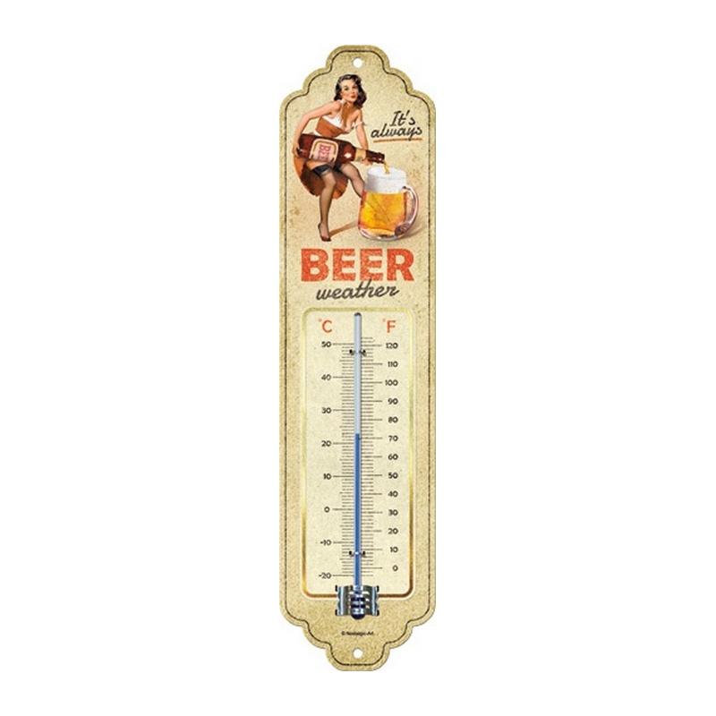 Beer Weather pinup bier reclame thermometer van metaal deco, Info@deconoord.nl, Deco Noord, Nieuw, Ophalen of Verzenden