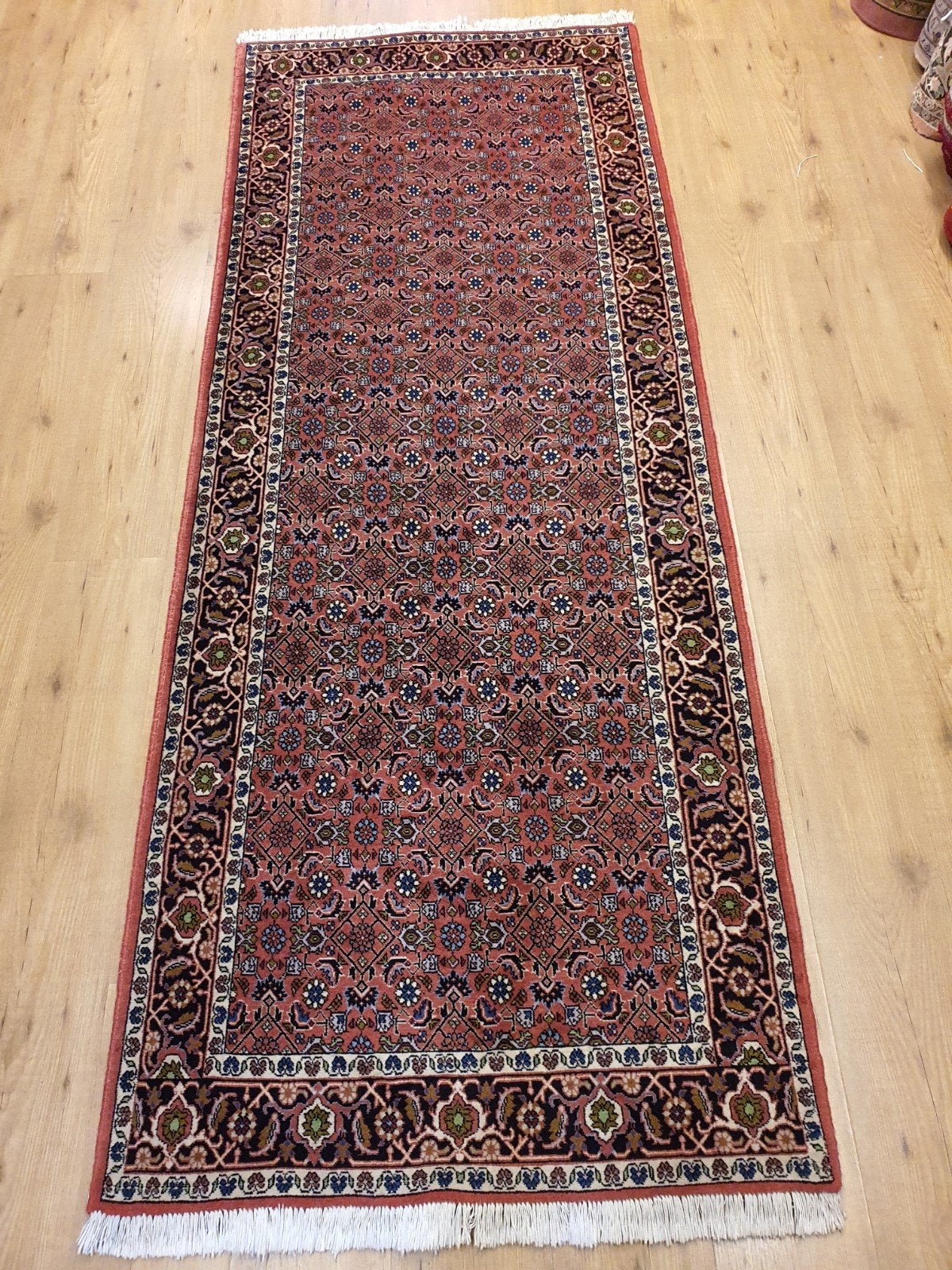 Vintage handgeknoopt perzisch tapijt loper bidjar 247x93, Huis en Inrichting, Stoffering | Tapijten en Kleden, Info@SlatsAntiek.nl