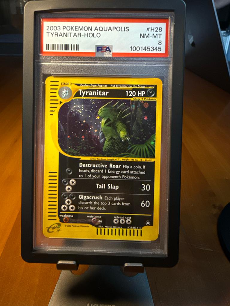 Tyranitar #H28 - Aquapolis (2003) - PSA 8, Ophalen of Verzenden, Zo goed als nieuw, Losse kaart, Foil